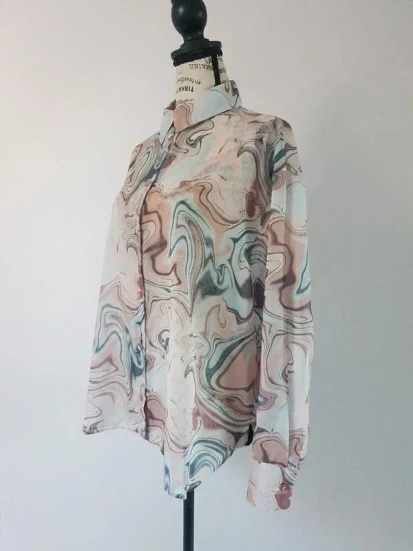 🌸 Turquoise & apricot fluid blouse – Bershka – Size M/L – Very good condition – photo 2